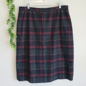 Vintage Wool Tartan Plaid Midi Skirt